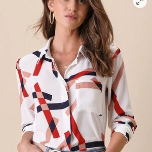 Lulu's Multicolor Geometric Button Down Shirt